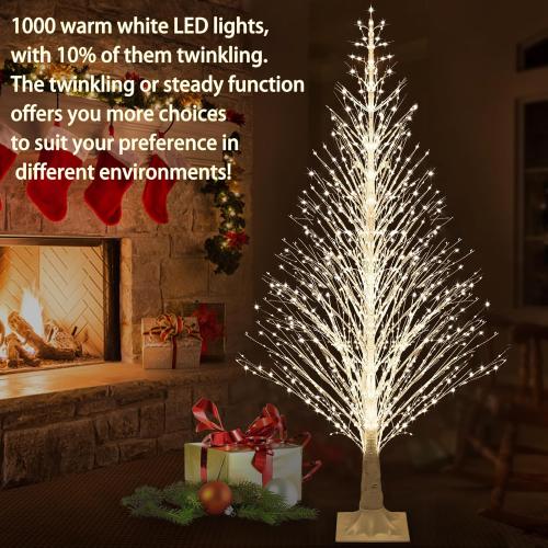 7FT Lighted Birch Tree 1000 LED Warm White Lights with Twinkle Lights，Twinkling or Steady Function for Selected, LED Artificial Tree Light for Indoor Outdoor Christmas Decorations