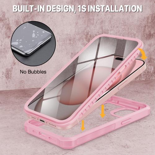 Size Iphone 15 Color Pink CENHUFO Privacy for iPhone 15 Case, Full Body Phone Case with Built-in 9H Tempered Glass Privacy Screen Protector and Camera Lens Protector, Anti Peep Spy Shockproof Bumper Clear Cover - Pink