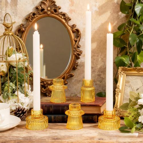 WELLIFE 3 Pcs Amber Glass Candle Holder, Taper Candle Holder, Amber Glass Candlestick Holder for Party, Wedding Decorations, Table Centerpieces and Thanksgiving