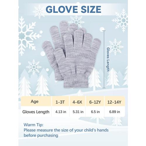 Glooarm 12 Pairs Kids Gloves Winter Toddler Full Fingers Knit Children Stretchy Warm Gloves Bulk for Boys Girls