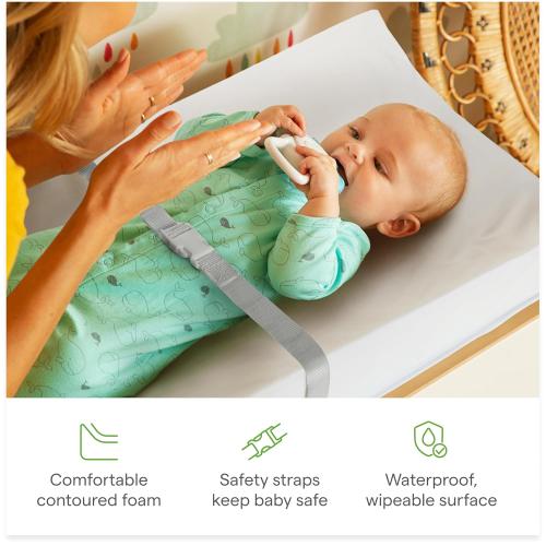 Munchkin Secure Grip Baby Diaper Changing Pad for Dresser, Waterproof and Wipeable, Contoured, Standard Size (14.75 x 31), White
