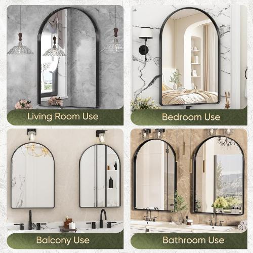 Suidia 24 x 36 Bathroom Mirror, Bathroom Vanity Mirror Metal Framed, Wall-Mounted Mirrors for Bedroom, Living Room, Entryway, Hallway, Black, Arch Style