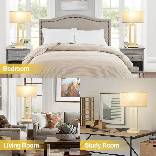 Seealle 22 Tall Bedroom Lamps for Living Room - Touch Gold Bedside Lamps with USB C A, 3 Way Dimmable Lamp for Nightstand, Modern Night Stands Lamps for End Tables(Beige&Gold)