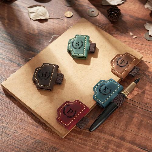 Artlaza Personalized Magnetic Leather Bookmark with Pen Holder - 26 Letters Custom Book Mark with Name Initial Engraved Book Marker for Readers, Book Lovers, Travelers - Gift for Women & Men(Red，L