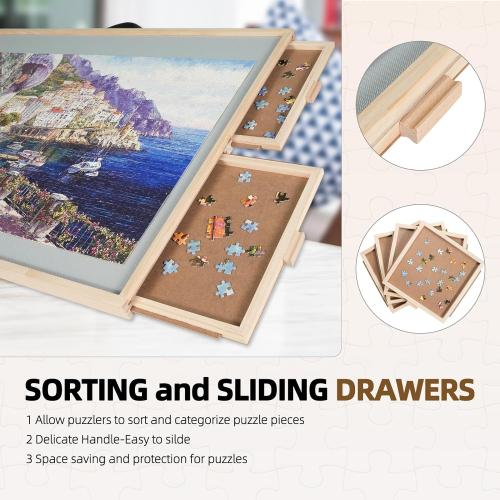 ALL4JIG 1500 Pieces 2-in-1 Tilting & Rotating Puzzle Board for Adults Gifts, Wooden Jigsaw Puzzle Table with 4 Drawers, Portable Board with Lazy Susan and Cover, 25.2 x 34.2