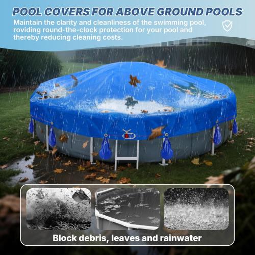 Size 18' Round Pool Cover for Above Ground Pools - Winter Above Ground Pool Cover Kits with 3.6' Pool Pillow, 12 Pool Cover Weights, Wirerope & Rope Tensioner and Hooks, Pool Winter Cover Accessories