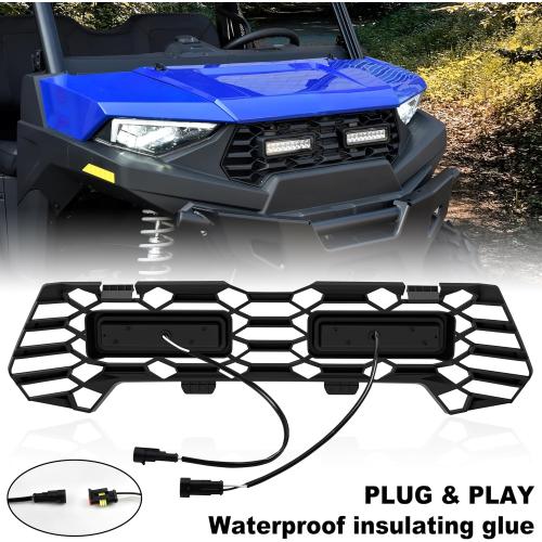 SAUTVS Front Mesh Grill with Accent Light for Ranger SP 570, Waterproof Black Mesh Grille with LED Light Bar for Polaris Ranger SP 570 / Crew SP 570 2022 2023 2024 2025 2026 Accessories (1PCS)