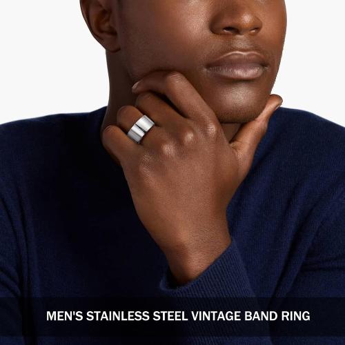 MEDOJO 10 Pcs Men's Stainless Steel Vintage Signet Ring Square Pinky Thumb Chunky Thin Band Ring Vintage Biker Band Rings Set 7-13