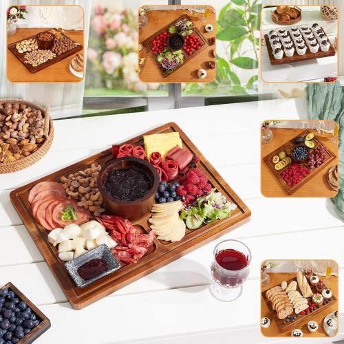 HouseJoy Acacia Wood Cake Stand with Lid-Extra Large 17 Rectangular Cake Holder,2-in-1 Dessert Table Display Set & Charcuterie Board,Acrylic Cake Dome Cover for Cheese/Veggie/Desert /Chips & Dip