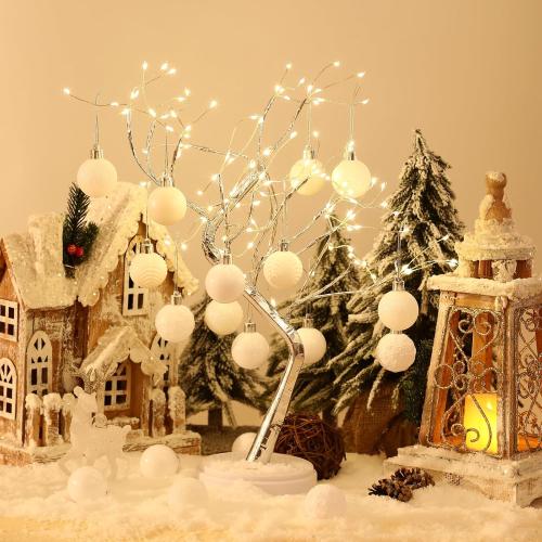 34ct White Mini Christmas Ball Ornaments Shatterproof Plastic Christmas Tree Decorations for Xmas Party Home Office Holiday Decor -Small Size (1.57/ 40mm)