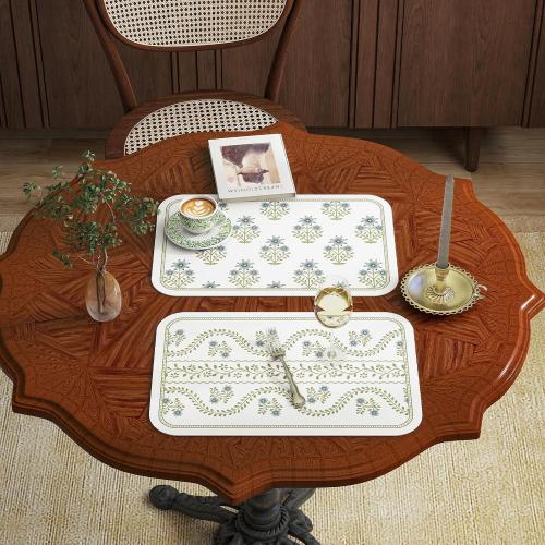 ISAENNE Rectangular Placemats Set of 6,Floral PVC Placemats, Waterproof and Heat-Resistant Place Mats,Decoration for Kitchen, Dining, Parties, Holiday,12*17
