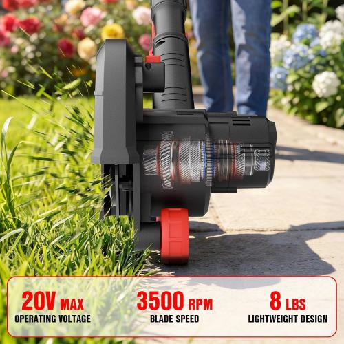EWORK 20V Cordless Lawn Edger with 2 Batteries & Charger, Battery Powered Edger Lawn with 9 Metal Blade, 4 Adjustable Depth, Adjustable Handle, Dual Wheels, for Lawns, Driveways, Sidewalk Edges Red