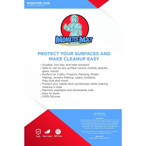 MonsterMat 36x24 Inch Extra Large Silicone Table Protector Craft Mat for Painting, Clay, Projects, Arts and Crafts and More. Easy Clean Up and Rolls for Storage. Largest Mat Available