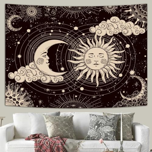 Wonrizon Sun and Moon Tapestry, Aesthetic Black Dark Spiritual Tapestries Mystic Burning Sun with Clouds Star Wall Hanging decor for Bedroom (51.2 x 59.1)