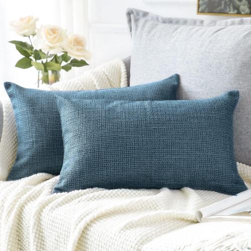 OTOSTAR Linen Throw Pillow Covers Set of 2 Decorative Lumbar Pillowcases Cushion Covers 16x24 Inch for Home Decor Sofa Bedroom Car 40 x 60 CM Blue