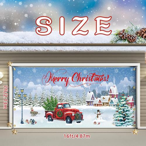 7x16 ft Christmas Garage Door Banner, 2025 Holiday Garage Door Decoration, Large Door Cover with Festive Design, Outdoor Xmas Banner, Merry Christmas Mural (Blue-2)