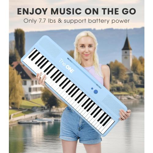 The ONE Smart Keyboard COLOR 61 Keys Piano Keyboard, Music Keyboard with 256 Timbres, 64 Polyphony, 2 Speakers, Built-in LED Lights and Free Apps (Blue)