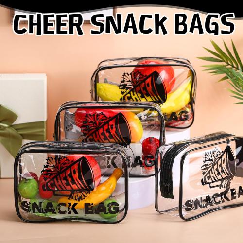 12 Pcs Cheer Snack Bags for Team Gifts Cheerleader Goodie Treat Candy Pouch Bags Transparent PVC Waterproof with Zipper Party for Adult Cheerleading Teammates Party Supplies (Black)