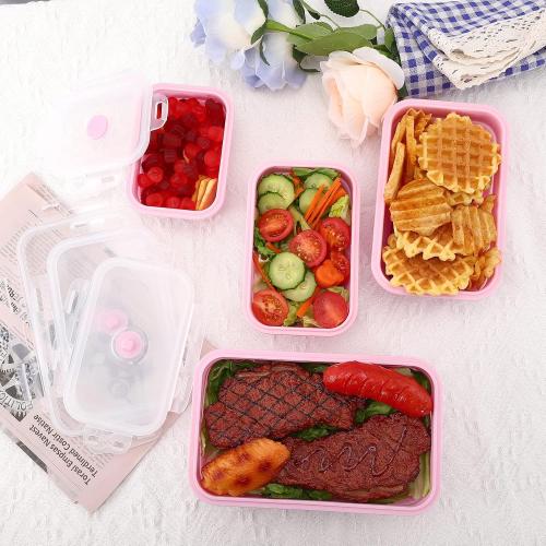 Collapsible Silicone Food Storage Containers with Lids,Set of 4 Silicone Lunch Box Containers,Foldable Meal Prep Container for Kitchen,Microwave & Dishwasher & Freezer Safe,BPA Free(Square Pink,8pcs)