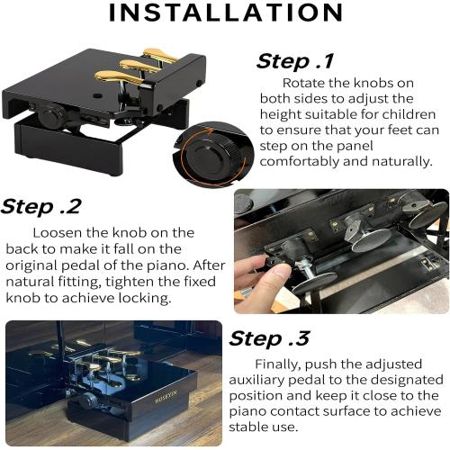 Wood Adjustable Lifting Piano Pedal Extender Bench for Kids, Height Adjustable Piano Foot Pedal,Design with 3 Pedal（Bright Black）