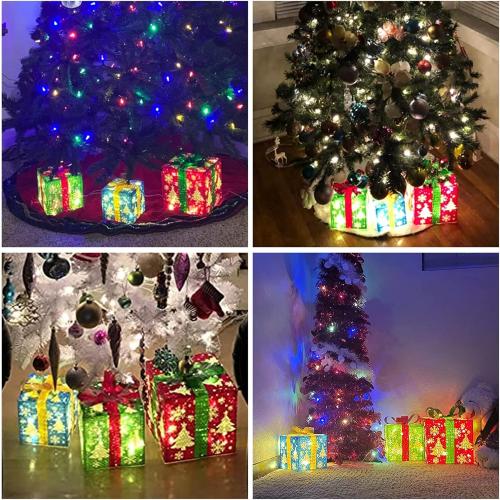 Set of 3 Christmas Lighted Gift Boxes Decorations, Light up Present Box with Snowflake, Perfect for Christmas Tree Home Indoor Outdoor Holiday Party Decor