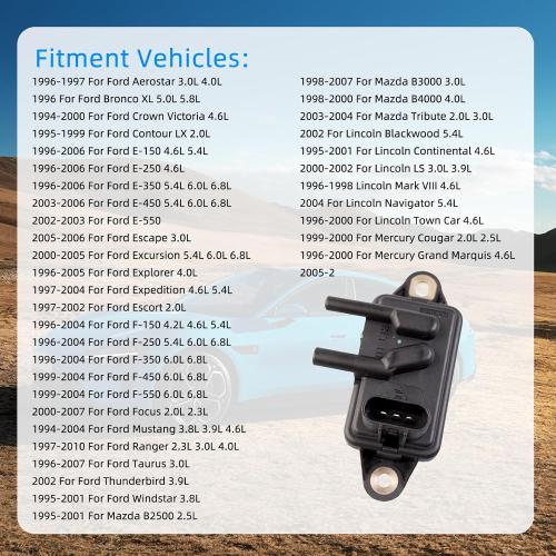 EGR Valve Pressure Feedback Sensor Replacement for Ford F-150 F-250 F-350 Ranger,Mercury,Lincoln Town Car，DPFE15, F77Z9J460AB, VP8T,F77Z9J460AB
