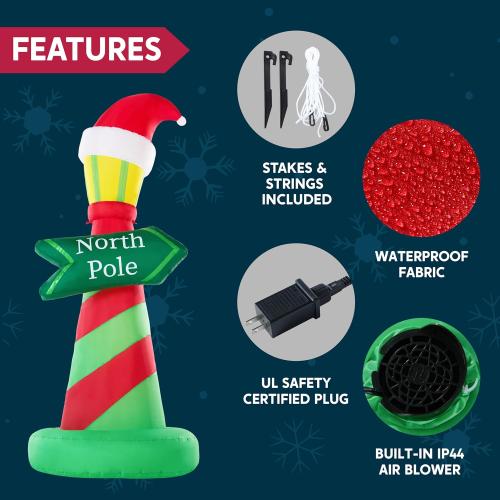 JOYIN 6ft Tall Christmas North Pole Sign Inflatable Outdoor Decoration, Blow up North Pole Sign Christmas Inflatable Decor with Build-in LEDs for Xmas Party Outdoor Yard Lawn Garden Decorations