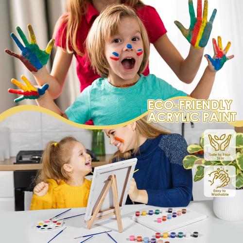 12 Pack 8 * 10In Canvas Boards for Painting, Mini Painting Canvas Kits with 24 Brushes & 12 Paint Trays & 12 * 12 Colors Acrylic Paint 12 Easel,Sip and Paint Kit for Adults & Kids Party
