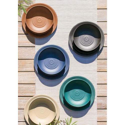 TarHong Planta Artisan Solid Dinner Plate, 10.5, Planta (Majority Plant Based with Melamine Binder), Shatterproof, Indoor/Outdoor Entertaining, Set of 6, Blue Matte