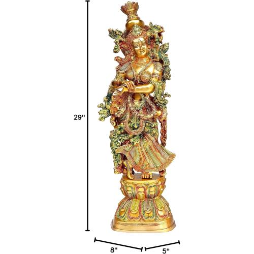 Size 21 eSplanade - Brass Radha Krishna Idol Statue Sculpture - Big Size (21) (Radha Coloured)