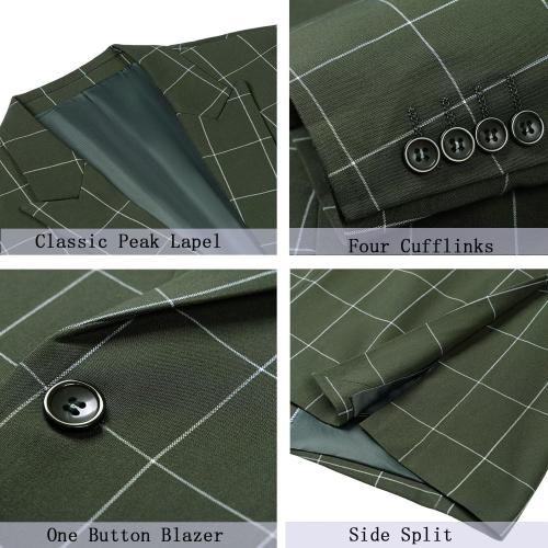 Size XL...Men's Plaid 3 Pieces Suits Slim Fit Tuxedo Sets for Men Business Formal Wedding Groomsmen Solid Blazer Jacket Vest Pants Sets