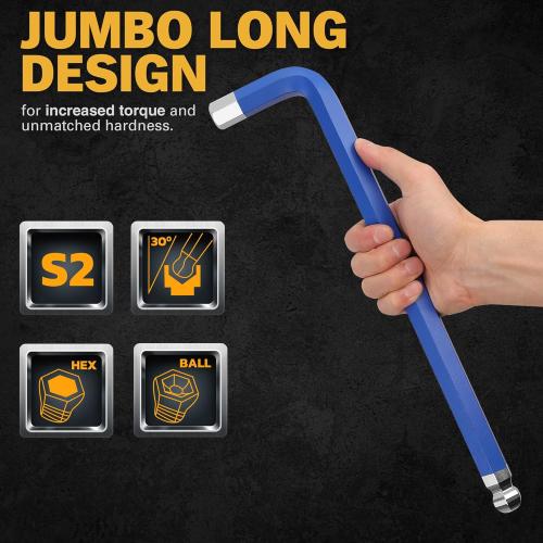 ELEAD Jumbo Hex Key Allen Wrench Set | 13-Piece Metric 2-19mm | Long Ball End Durable S2 | Automotive | Mechanic | Furniture | Professional Grade Tools