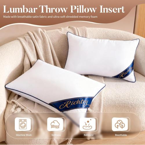 Premium Memory Foam 14 x 22 Inch Throw Pillow Insert - Decorative Lumbar Throw Pillow for Living Room, Sofa and Couch, 14 x 22 Inch, White