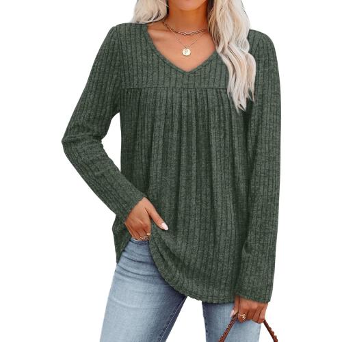 WIHOLL Long Sleeve Shirts for Women V Neck Lightweight Sweaters Casual Tunic Tops Outfits Fall Fashion Spring Clothes 2026 teal ? large