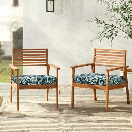 downluxe Outdoor Chair Cushions Set of 4 for Patio Furniture, Water-Resistant Square Corner Patio Chair Cushions with Ties, High Density Foam Outdoor Seat Cushion, 18.5 X 16 X 3, Green Paramecium