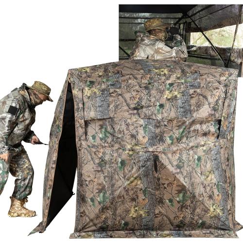 Hunting Blind, 360° See Through Ground Blind for Turkey Hunting, Turkey Ground Blind, Hunting Blind for Turkey & Deer, 2-3 Person Pop Up Portable Camouflage Tent with Carrying Bag