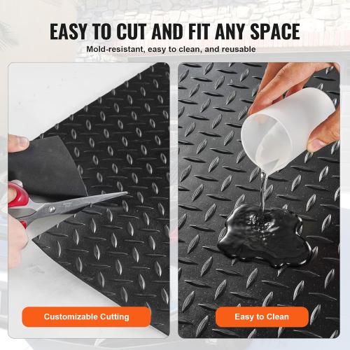 VEVOR Diamond-Plate Rubber Flooring Roll, 3 mm x 4 ft x 10 ft Garage Floor Mat, SBR, Easy to Clean, Diamond Plate Rubber Mat for Under Cars, Garage Industry Gym, Black