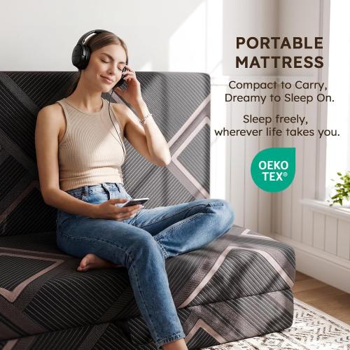 Trifold Mattress Queen Size - 6 Inch Foldable Memory Foam Mattress, Washable Cover and Non-Slip Design, Portable Folding Floor Guest Bed Camping RV Travel Pad, Easy to Store, 78 x 58 x 6
