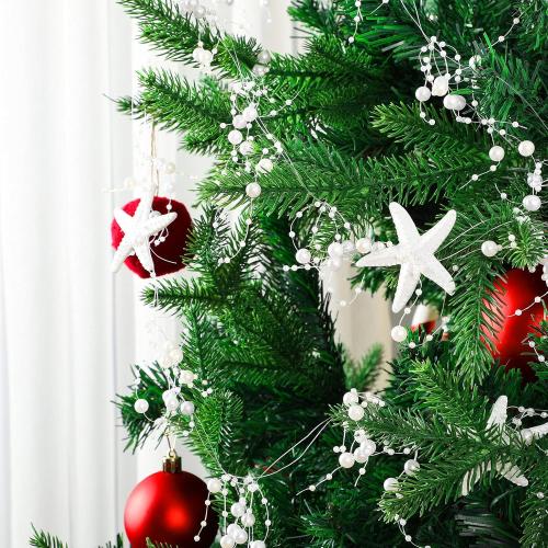 Beaded Starfish Garland Christmas Beaded Garland with Starfish Coastal Beach Decor for Christmas Tree Beach Home Decoration Supplies, 118 Inch Long(White)