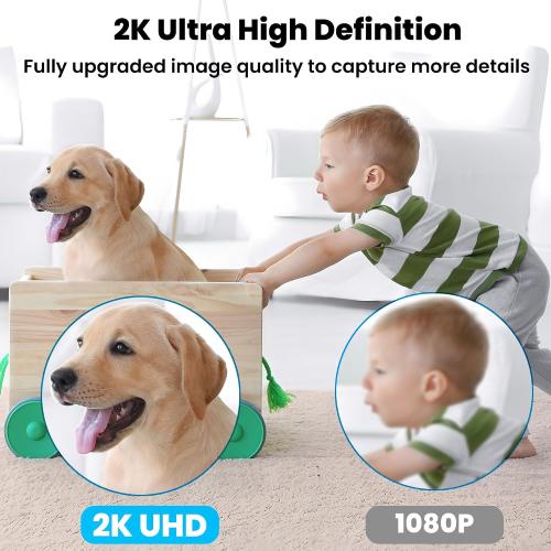 Indoor Camera, 2K Cameras for Home Security with Color Night Vision & Siren, 2-Way Audio for Pet/Dog/Baby/Nanny, 2.4GHz WiFi Camera, Cloud & SD Card Storage, Works w/Alexa, Magnetic Base