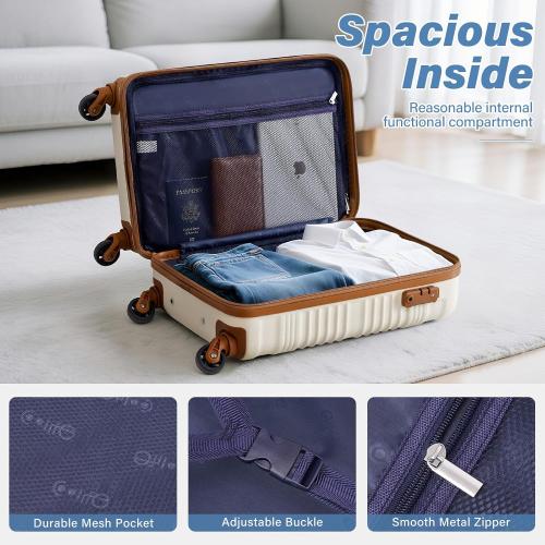 COOLIFE Cabin Suitcase 55X35X20cm for Ryanair Airlines Carry on Cabin Luggage Hard Shell Suitcase Lightweight with TSA Lock and 4 Spinner Wheels 2 Year Warranty, Black/Brown, 55X35X20cm, Suitcase