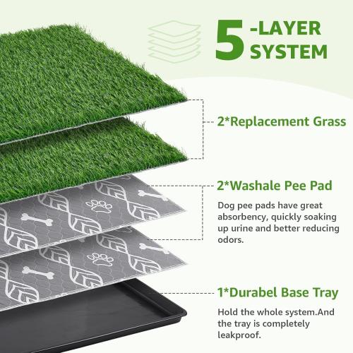 LOOBANI Large Dog Grass Pad with Tray - 35x23in Dog Litter Box with 2 Artificial Grass Patch   2 Washable Pee Pads - Quickly Absorbency Indoor Outdoor Potty for Patio Balcony Apartment Use