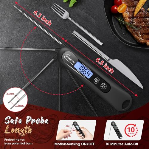 Digital Meat Thermometer - 2S Instant Read Food Thermometer with Backlight, Foldable Probe for Turkey BBQ Grill Smoker Candy, Essential Kitchen Cooking Gadget