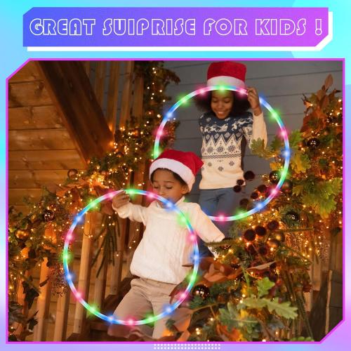 Jerify 4 Pack LED Hoop Light up LED Glowing Lights Fitness Exercise Hoops 10 Color Changing Exercise Glowing Hoop for Halloween Party Favors Dance Dark Fitness