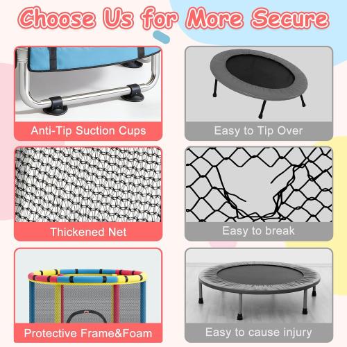 Trampoline for Kids, 47 Small Indoor & Outdoor Toddler Trampoline, Age 1-8 | Safety Enclosure Net, Baby Mini Recreational Trampolines, No-Gap Design, Play Gym, Birthday Gifts for Children & Boys & Girls