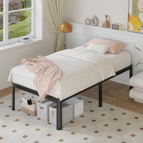 14 Inch Twin Bed Frames Rounded Corner Legs Heavy Duty Platform Twin Metal Bed Frame for Kids, Easy Assembly, Noise Free, No Box Spring Needed, Black.