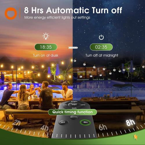 addlon 25FT Solar Powered Outdoor String Lights Waterproof with Remote, G40 Solar Powered String Lights with 13 LED Shatterproof Bulbs, 3 Light Modes, Dimmable Solar Lights for Outside Bistro Cafe