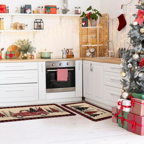 3 Pcs Christmas Kitchen Rugs Non Slip Winter Floor Mat for Kitchen Floor Hallway Laundry Sink and Bathroom, 20x32 20x47, 20x59(Buffalo Plaid)