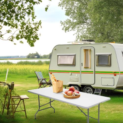 Folding Table 6ft Portable Heavy Duty Plastic Fold-in-Half Utility Foldable Table Plastic Dining Indoor Outdoor for Camping, Picnic and Party, White