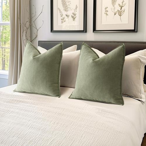 MIULEE Pack of 2 Sage Green Decorative Pillow Covers 16x16 Inch Soft Chenille Luxurious Couch Throw Pillows Farmhouse Cushion Covers with Elegant Design for Sofa Bedroom Living Room Spring Home Decor